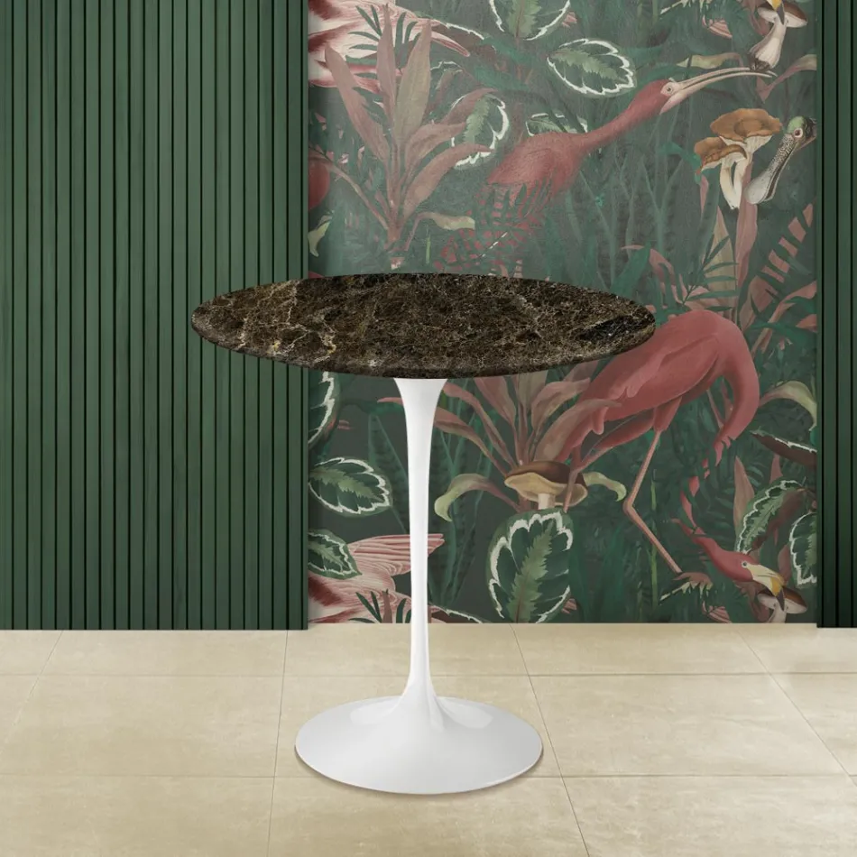 Tulip Salontafel Eero Saarinen H 52 Rond in Emperador Dark Marble Made in Italy - Scarlet Viadurini