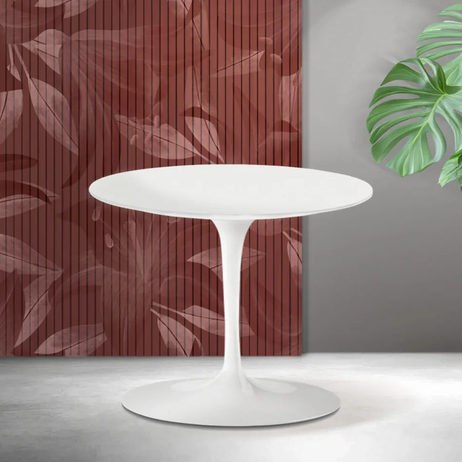 Saarinen Tulip salontafel, hoogte 39 cm, in mat wit Florim keramiek - Scarlet Viadurini