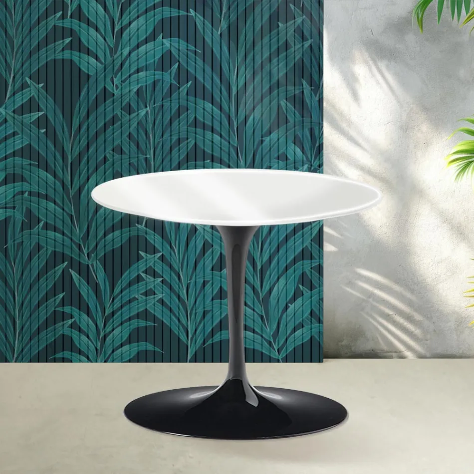 Saarinen Tulip salontafel, hoogte 39 cm, in glanzend wit Florim keramiek - Scarlet Viadurini