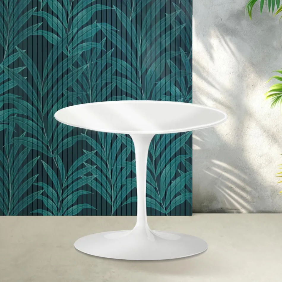 Saarinen Tulip salontafel, hoogte 39 cm, in glanzend wit Florim keramiek - Scarlet Viadurini