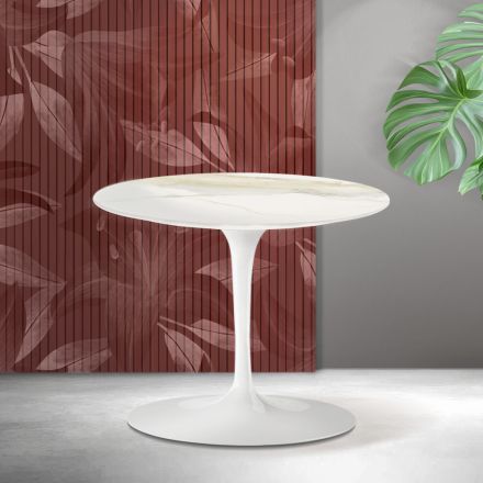 Saarinen Tulip salontafel H 39 cm in Florim Calacatta Gold mat keramiek - Scharlakenrood Viadurini