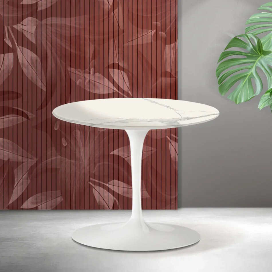 Saarinen Tulip salontafel H 39 cm in Florim Statuario mat keramiek - Scharlakenrood Viadurini