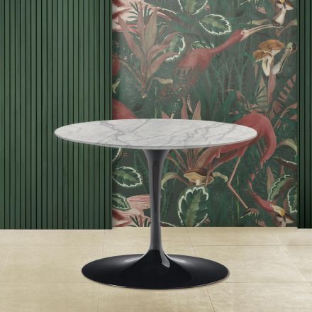 Tulip Saarinen H 39 ovale salontafel met Statuarietto Carrara marmeren blad Viadurini