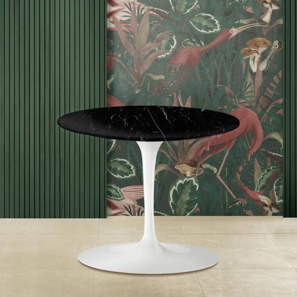 Tulip Saarinen H 39 ronde salontafel in zwart Marquinia-marmer Made in Italy - Scarlet Viadurini