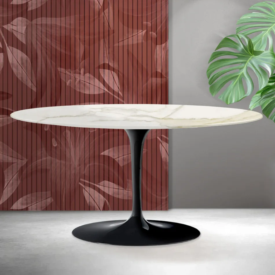 Saarinen Tulip salontafel H 41 cm in Florim Calacatta Gold mat keramiek - Scharlakenrood Viadurini