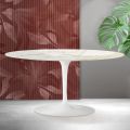 Saarinen Tulip salontafel H 41 cm in Florim Calacatta Gold mat keramiek - Scharlakenrood