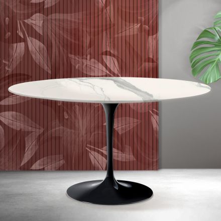 Saarinen Tulip salontafel H 41 cm in Florim Statuario mat keramiek - Scharlakenrood Viadurini