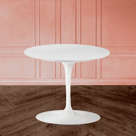 Tulip Saarinen Salontafel H 41 met wit vloeibaar laminaatblad Made in Italy - Scarlet Viadurini