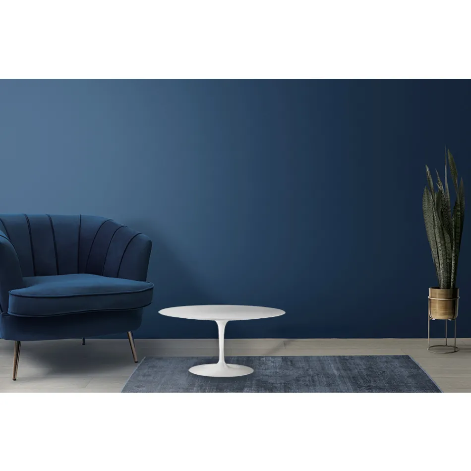 Tulip Saarinen Salontafel H 41 met ovaal blad in wit vloeibaar laminaat Made in Italy - Scarlet Viadurini