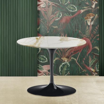 Tulip Saarinen Salontafel H 41 met rond Caracatta goud marmeren blad Viadurini