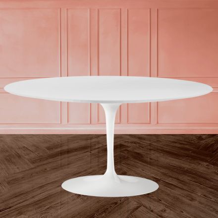 Tulip Saarinen Salontafel H 41 in wit ovaal vloeibaar laminaat Made in Italy - Scarlet Viadurini