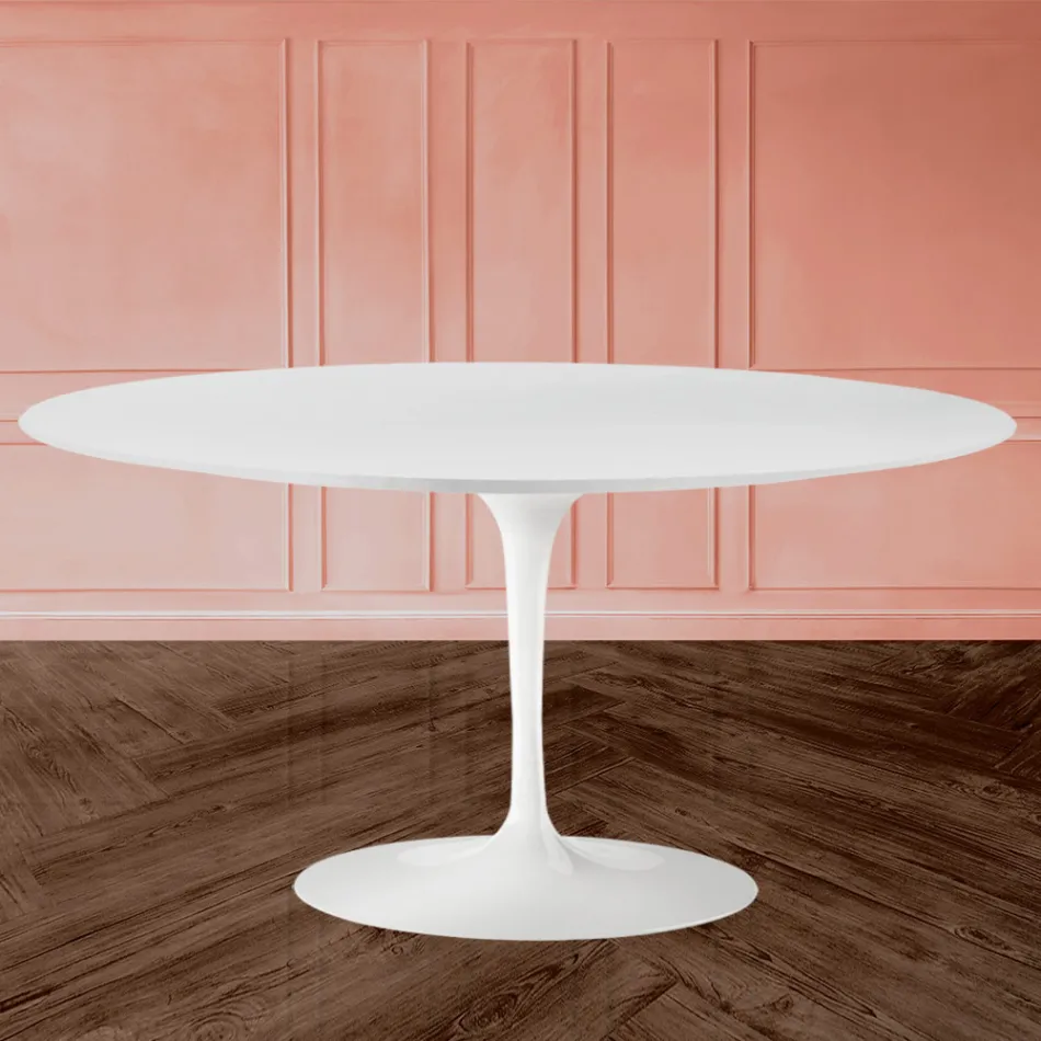 Tulip Saarinen Salontafel H 41 in wit ovaal vloeibaar laminaat Made in Italy - Scarlet Viadurini