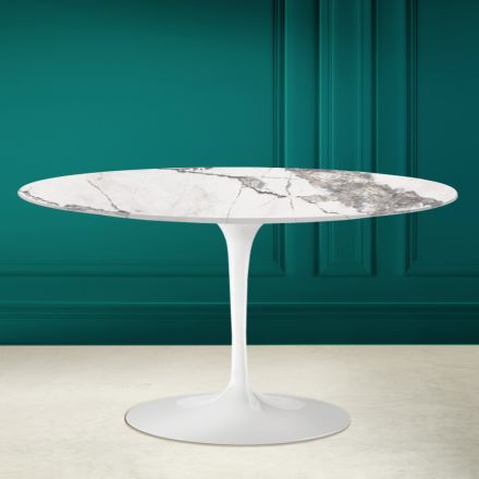 Tulip Saarinen H 41 ovale salontafel met Invisible Select keramiek blad Viadurini