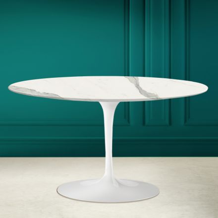Tulip Saarinen H 41 ovale salontafel met volledig geaderd keramisch blad Viadurini