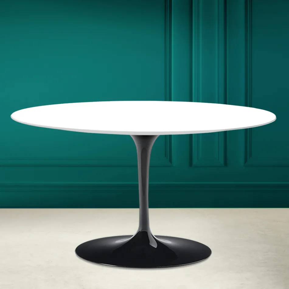 Tulip Saarinen H 41 ovale salontafel in absoluut wit keramiek Made in Italy - Scarlet Viadurini