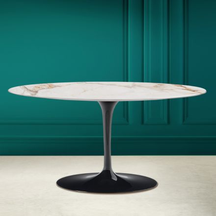 Tulip Saarinen H 41 ovale salontafel in Calacatta antiek wit keramiek Viadurini