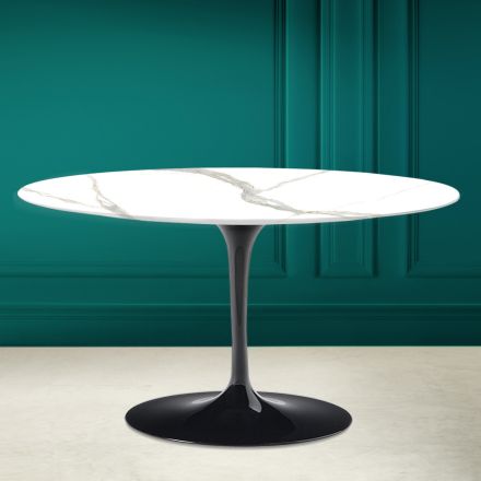 Tulip Saarinen H 41 ovale salontafel in Calacatta Michelangelo keramiek Viadurini