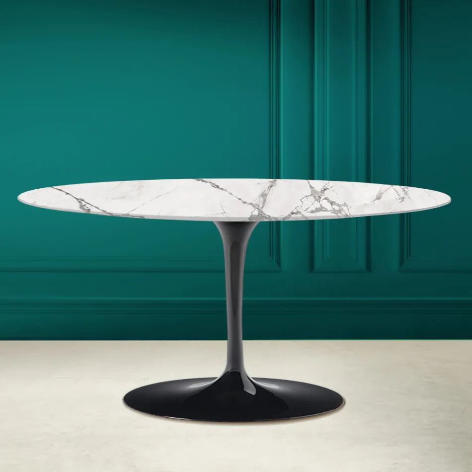 Tulip Saarinen H 41 ovale salontafel in Invisible Select Ceramic Made in Italy - Scarlet Viadurini