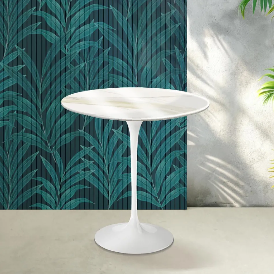Saarinen Tulip salontafel H 52 cm in Florim Calacatta Gold Gloss keramiek - Scharlakenrood Viadurini