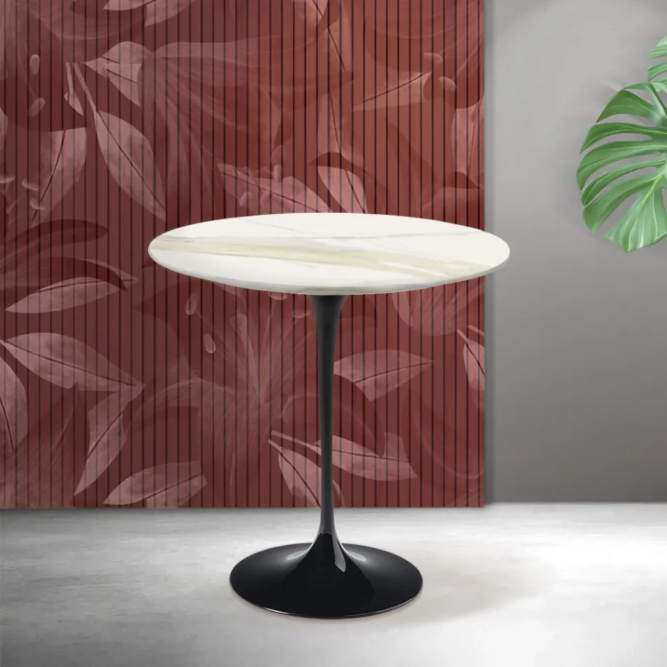 Saarinen Tulip salontafel H 52 cm in Florim Calacatta Gold mat keramiek - Scharlakenrood Viadurini