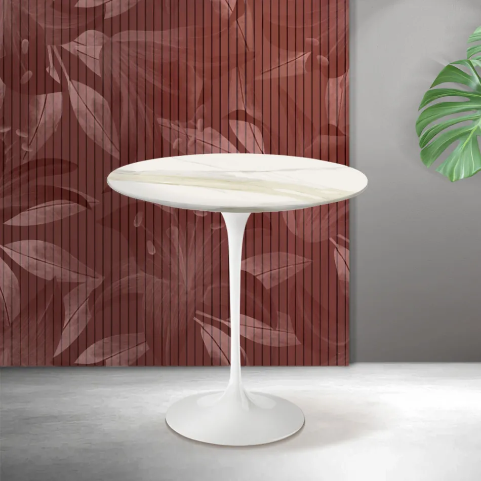 Saarinen Tulip salontafel H 52 cm in Florim Calacatta Gold mat keramiek - Scharlakenrood Viadurini