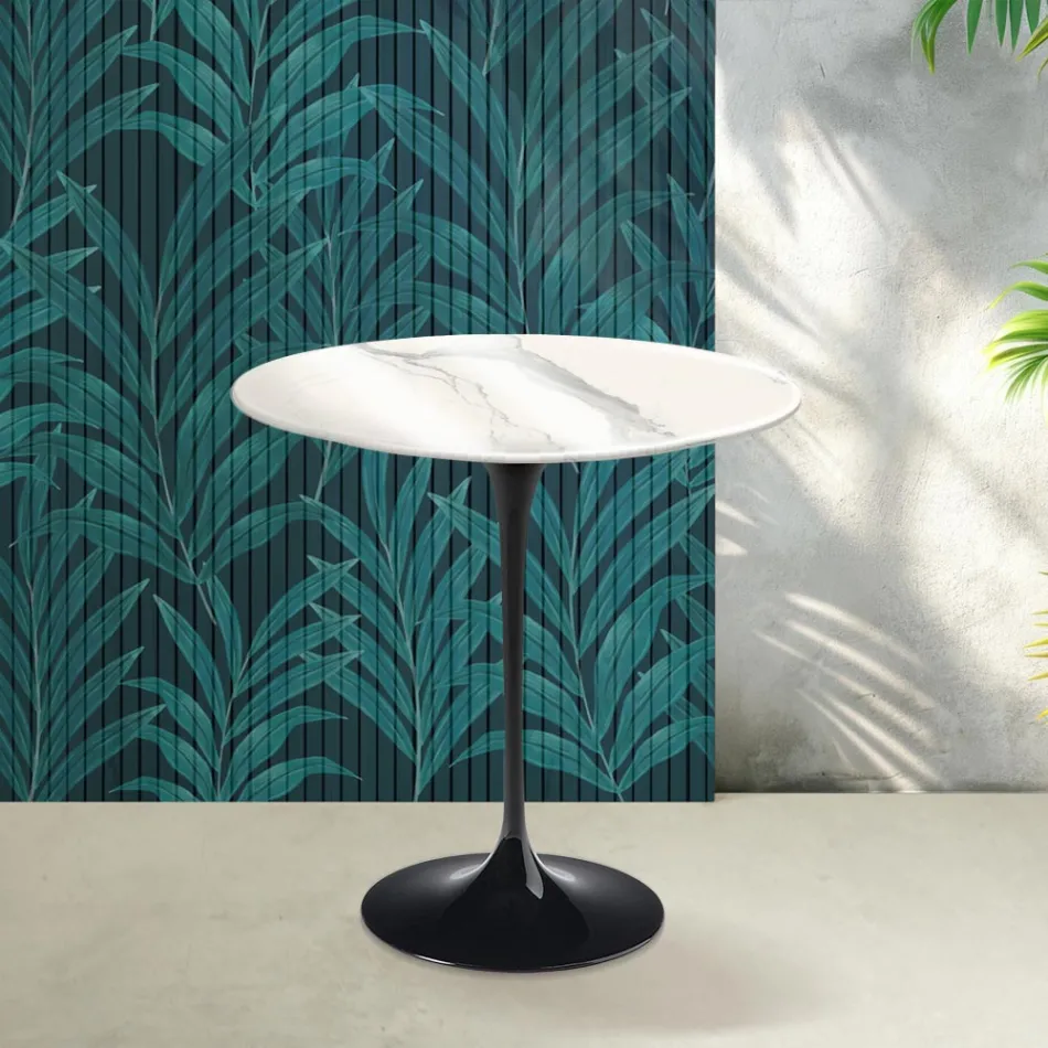 Saarinen Tulip salontafel H 52 cm in glanzend Statuario Florim keramiek - Scharlakenrood Viadurini
