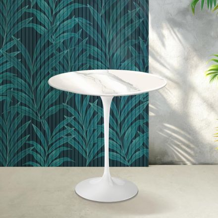 Saarinen Tulip salontafel H 52 cm in glanzend Statuario Florim keramiek - Scharlakenrood Viadurini