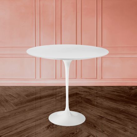 Tulip Saarinen Salontafel H 52 met ovaal blad in wit vloeibaar laminaat Made in Italy - Scarlet Viadurini