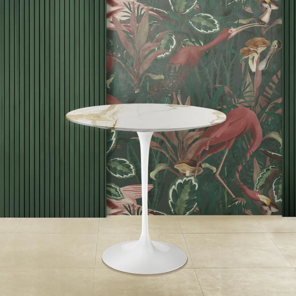 Tulip Saarinen salontafel H 52 met ovaal blad in goud Caracatta-marmer Made in Italy - Scarlet Viadurini