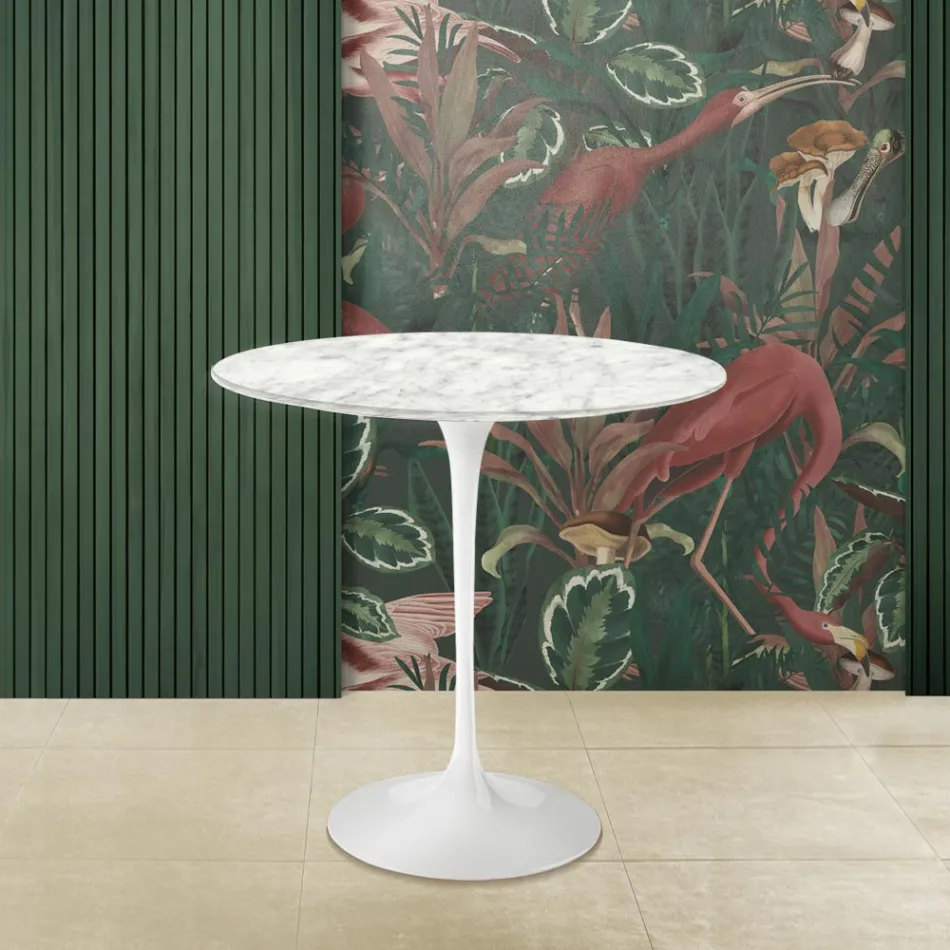 Tulip Saarinen Salontafel H 52 met ovaal Carrara-marmeren blad Made in Italy - Scarlet Viadurini
