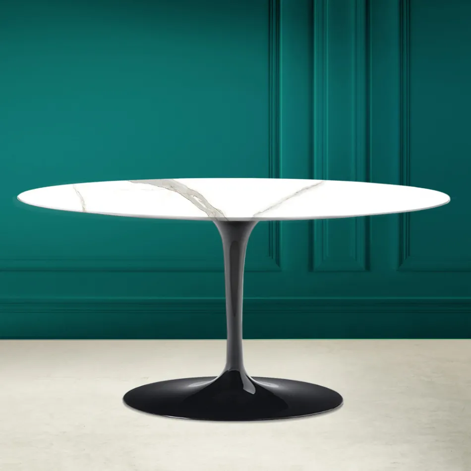Tulip Saarinen ovale salontafel H 41 in Calacatta Michelangelo Made in Italy - Scarlet Viadurini