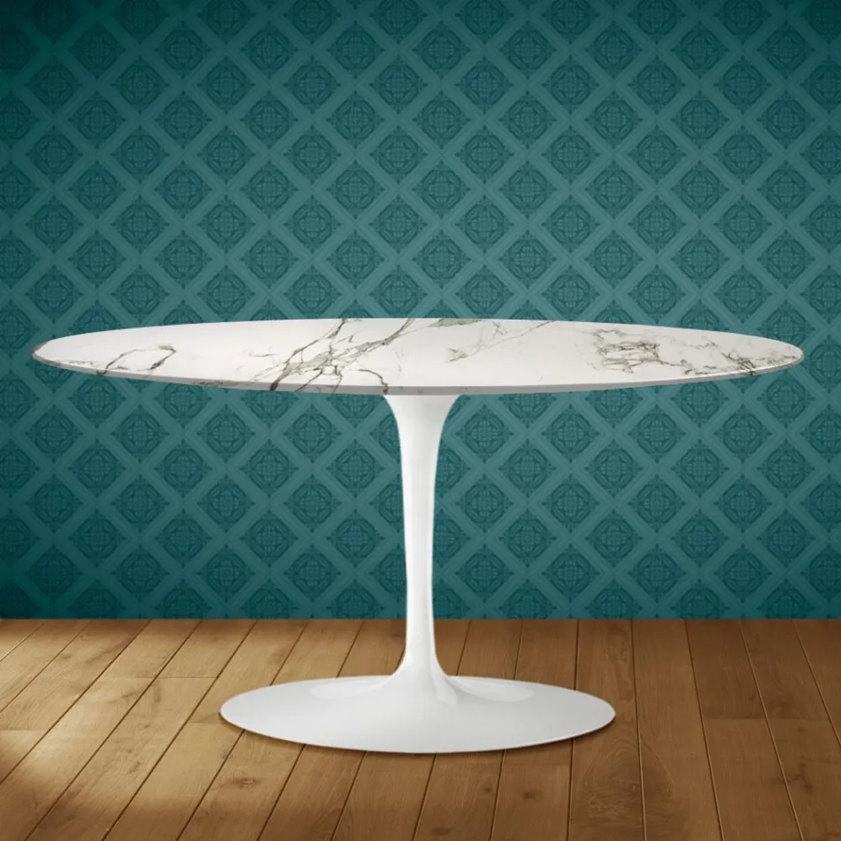 Saarinen Tulip salontafel ovaal H 41 inch keramiek Aura 22 Gemaakt in Italië - Scharlakenrood Viadurini