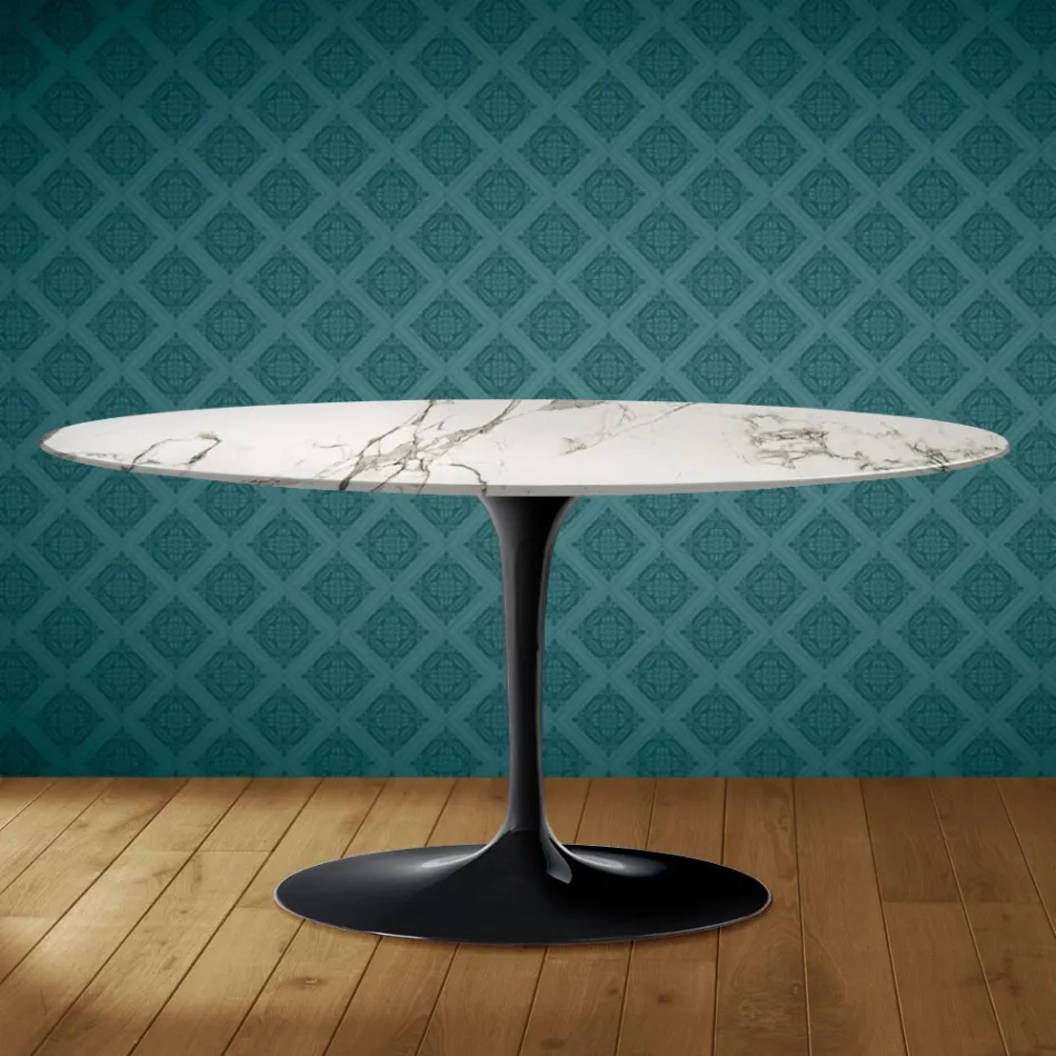 Saarinen Tulip salontafel, ovaal, H 41 cm, Aura 22 keramiek, gemaakt in Italië - Scarlet Viadurini