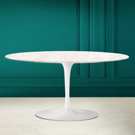 Tulip Saarinen ovale salontafel H 41 in Diamond Cream keramiek Made in Italy - Scarlet Viadurini