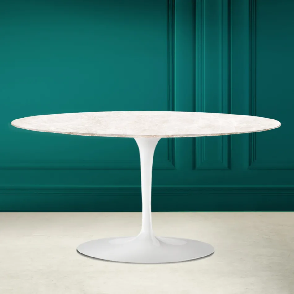 Tulip Saarinen ovale salontafel H 41 in Diamond Cream keramiek Made in Italy - Scarlet Viadurini