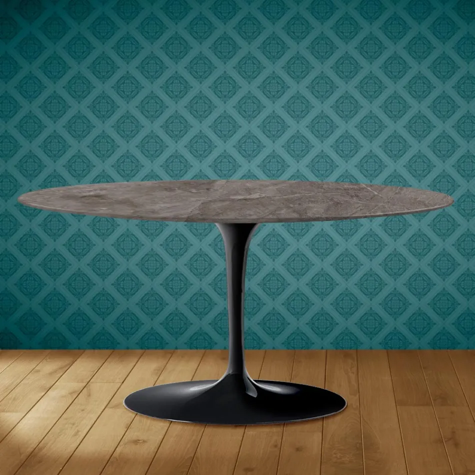 Tulip Saarinen Ovale Salontafel H 41 in Kira Keramiek Made in Italy - Scarlet Viadurini