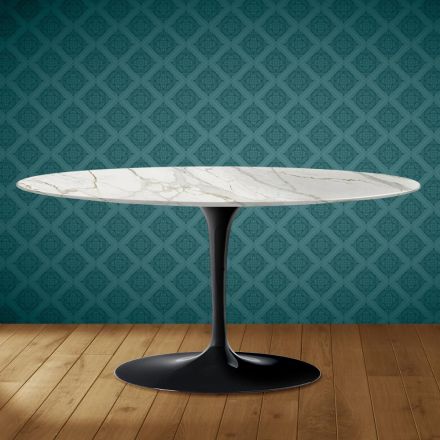 Saarinen Tulip salontafel, ovaal, H 41 cm, glanzend keramiek, gemaakt in Italië - Scarlet Viadurini