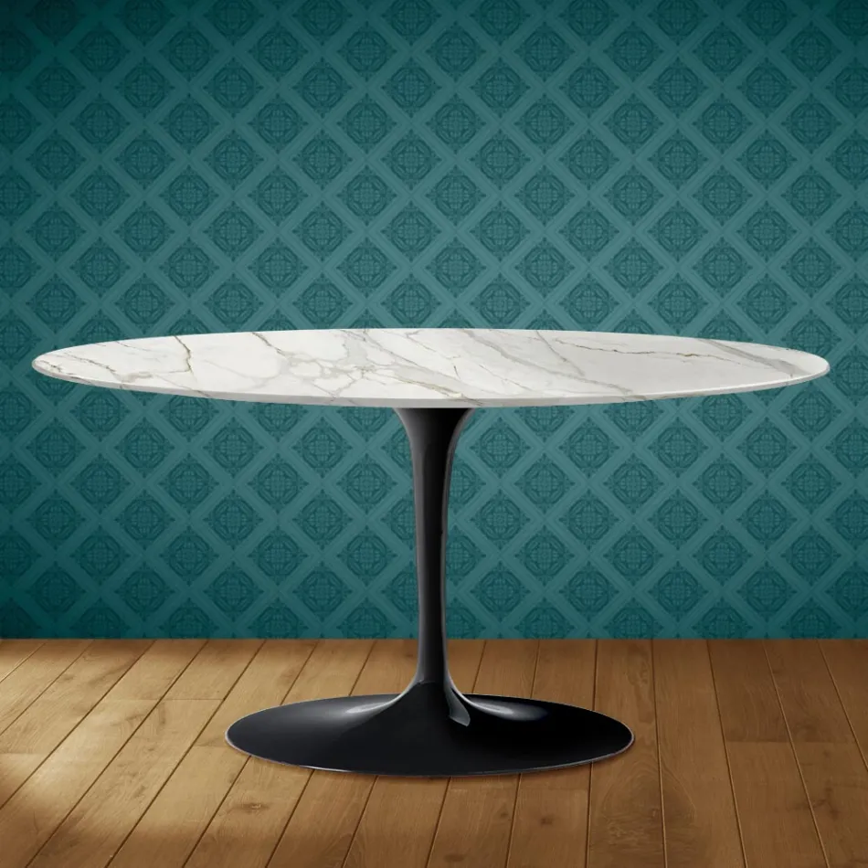 Saarinen Tulip salontafel, ovaal, H 41 cm, glanzend keramiek, gemaakt in Italië - Scarlet Viadurini