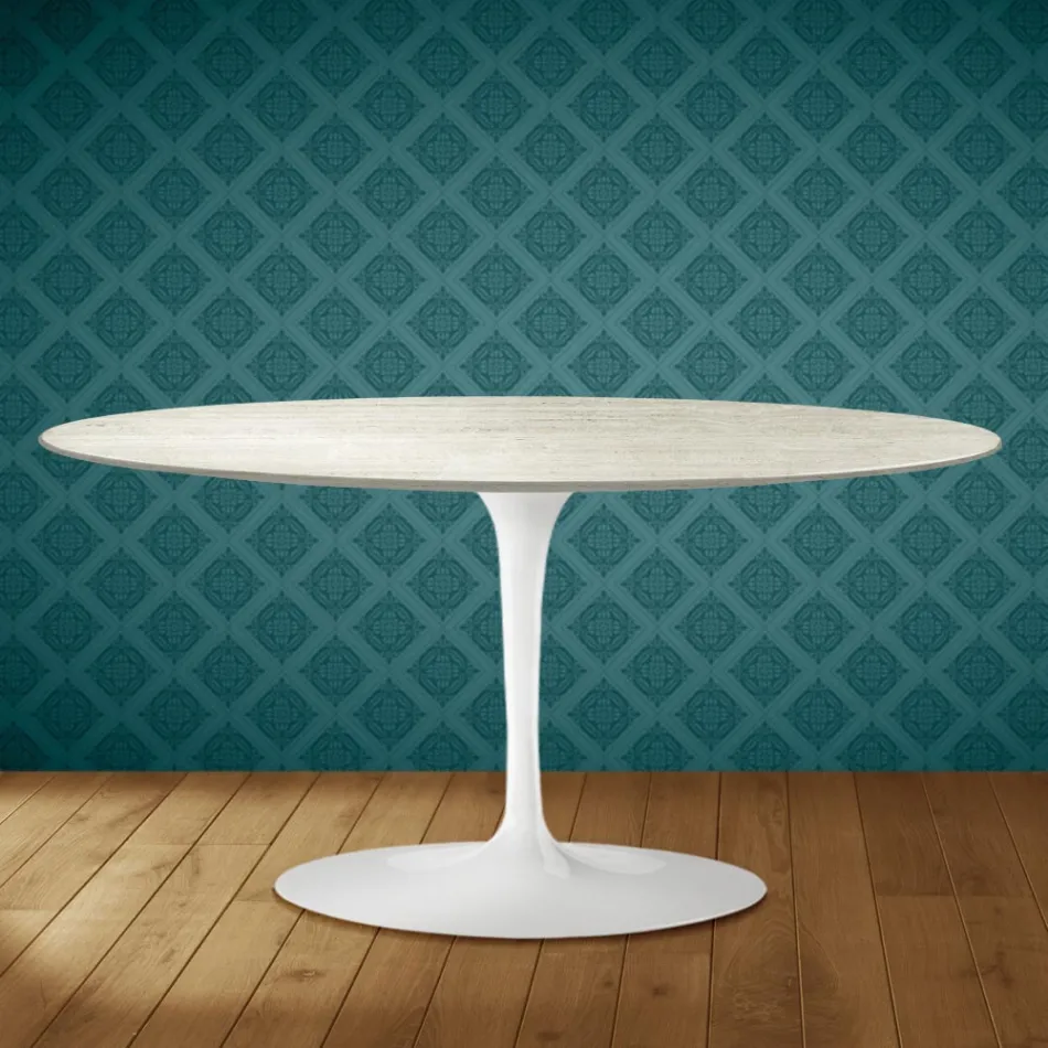 Saarinen Tulip salontafel, ovaal, H 41 cm, Marmorio keramiek, gemaakt in Italië - Scharlakenrood Viadurini