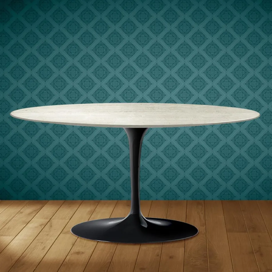 Saarinen Tulip salontafel, ovaal, H 41 cm, Marmorio keramiek, gemaakt in Italië - Scharlakenrood Viadurini