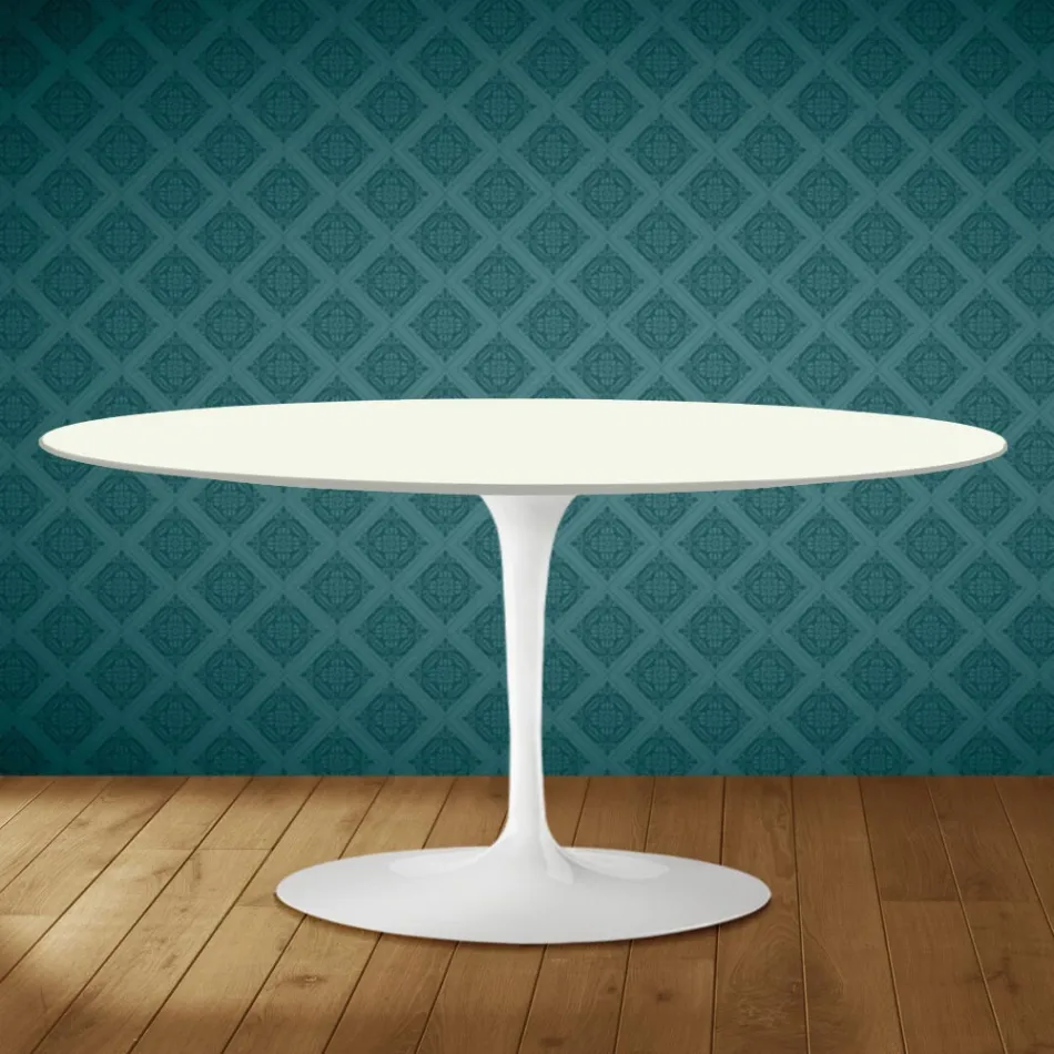 Saarinen Tulip salontafel, ovaal, H 41 cm, Moonè keramiek, gemaakt in Italië - Scharlakenrood Viadurini