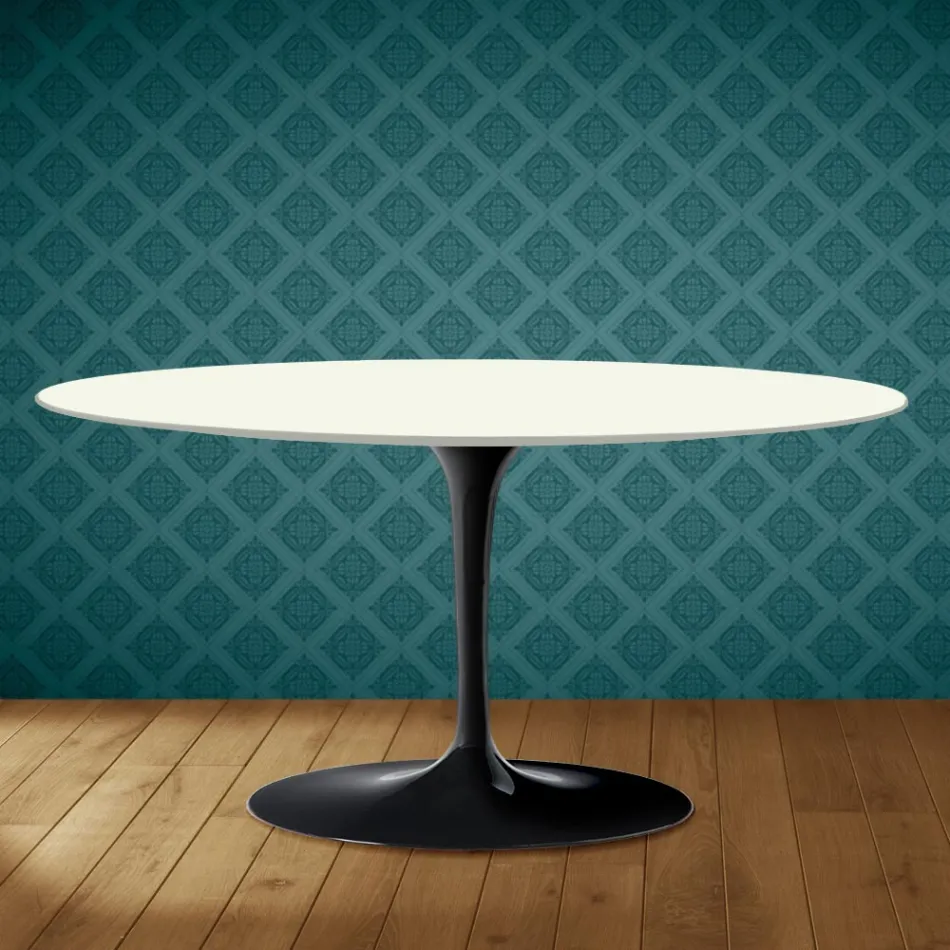 Saarinen Tulip salontafel, ovaal, H 41 cm, Moonè keramiek, gemaakt in Italië - Scharlakenrood Viadurini