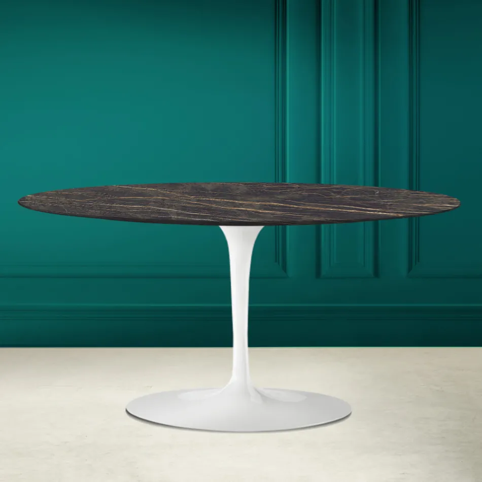 Tulip Saarinen Ovale Salontafel H 41 in Noir Desire Keramiek Made in Italy - Scarlet Viadurini