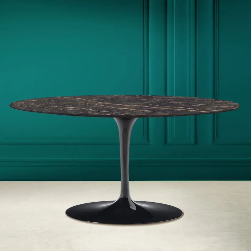 Tulip Saarinen Ovale Salontafel H 41 in Noir Desire Keramiek Made in Italy - Scarlet Viadurini