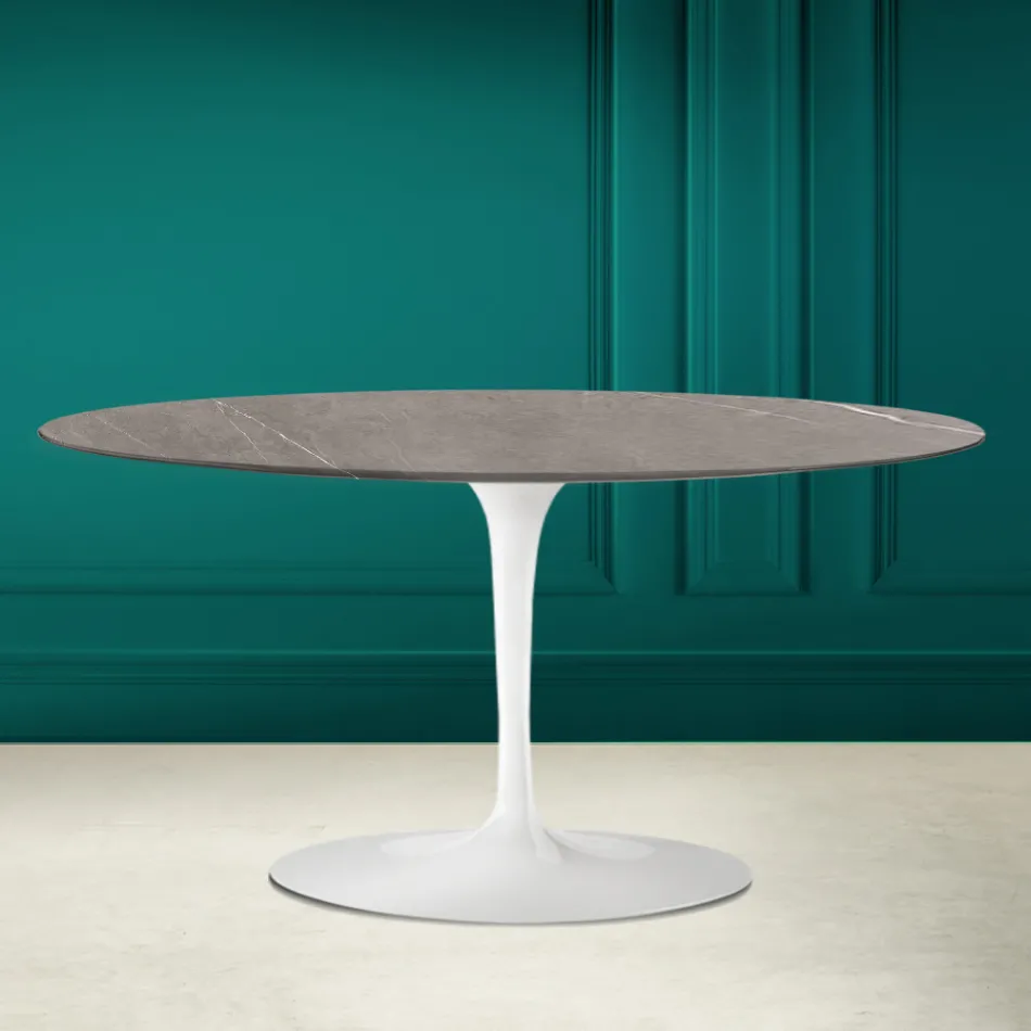 Tulip Saarinen ovale salontafel H 41 in grijs steenkeramiek Made in Italy - Scarlet Viadurini