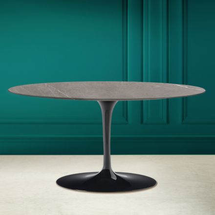Tulip Saarinen ovale salontafel H 41 in grijs steenkeramiek Made in Italy - Scarlet Viadurini