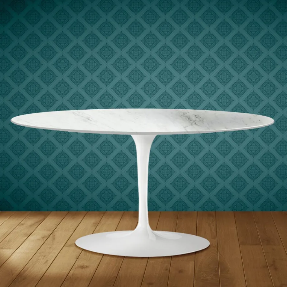 Saarinen ovale tulp salontafel H 41 in Salina keramiek, gemaakt in Italië - Scharlakenrood Viadurini