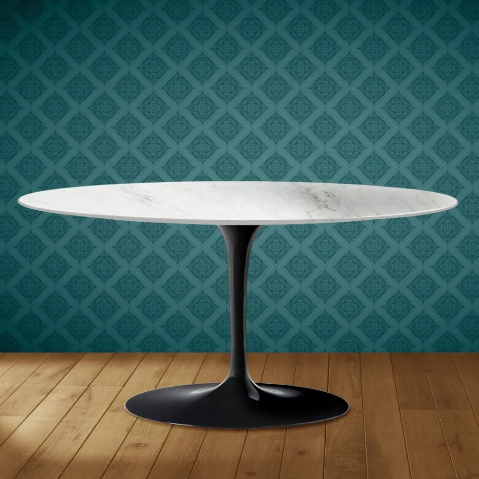 Saarinen ovale tulp salontafel H 41 in Salina keramiek, gemaakt in Italië - Scharlakenrood Viadurini