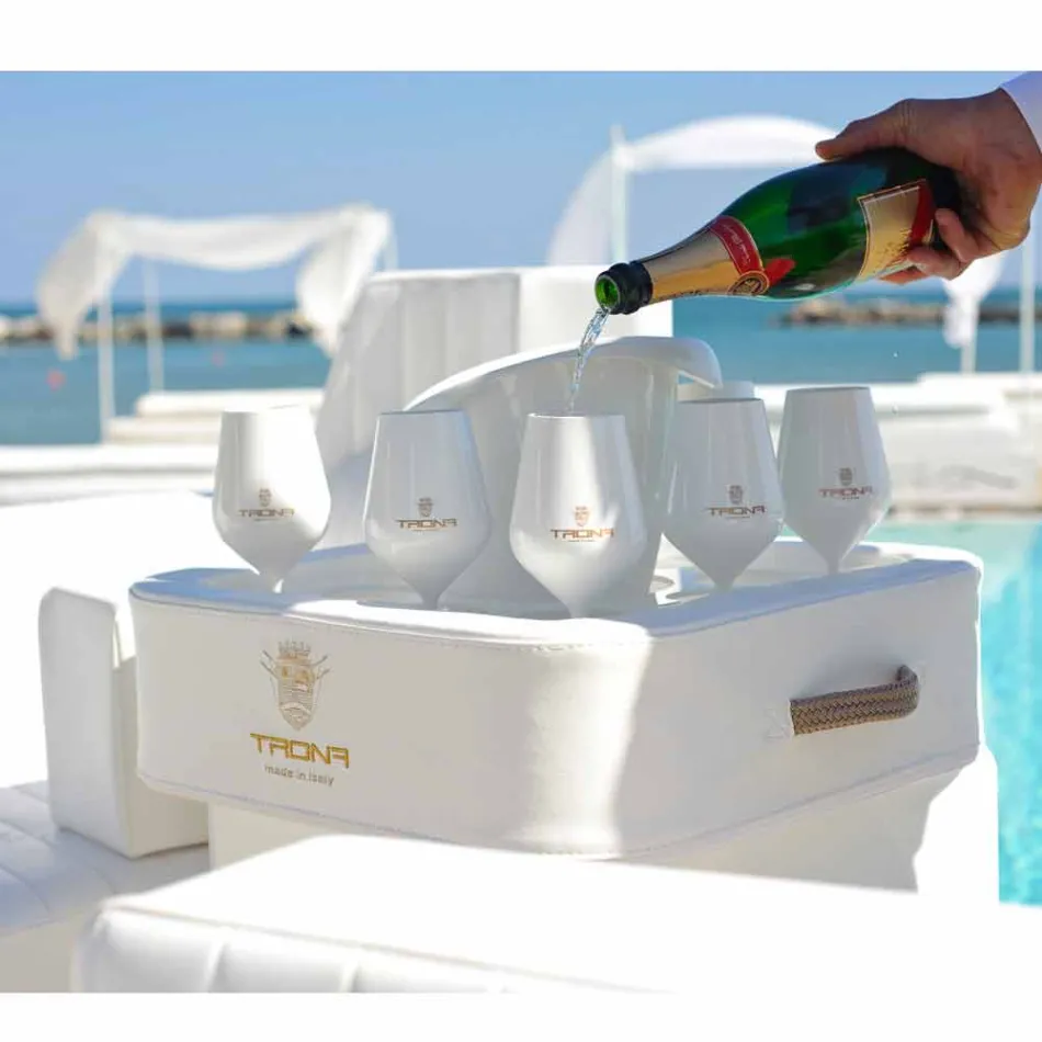 Salontafel - drijvende bak van kunstleer en plexiglas nautische Trona Viadurini