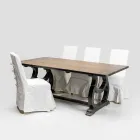 Grenenhouten tafel van 200x100 cm met antiek afgewerkte voet - Aieta Viadurini